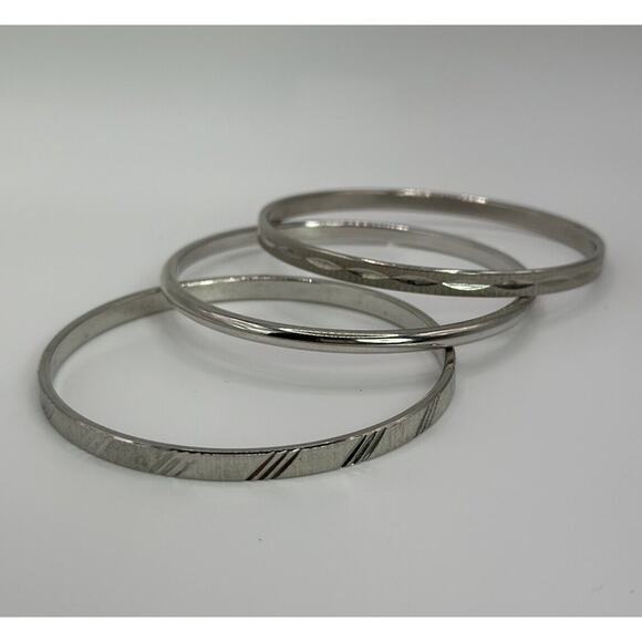 Monet Jewelry - Lot Of 3‎ Vintage Signed Monet Silver Tone Bangle Stacking Bracelets